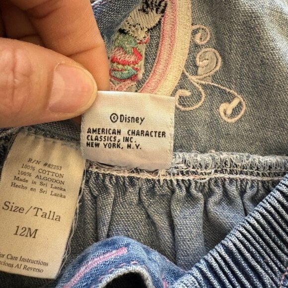 Vintage Baby Mickey Co Minnie Mouse Denim Baby Dress 12 Month Embroidered Patch - Picture 11 of 11